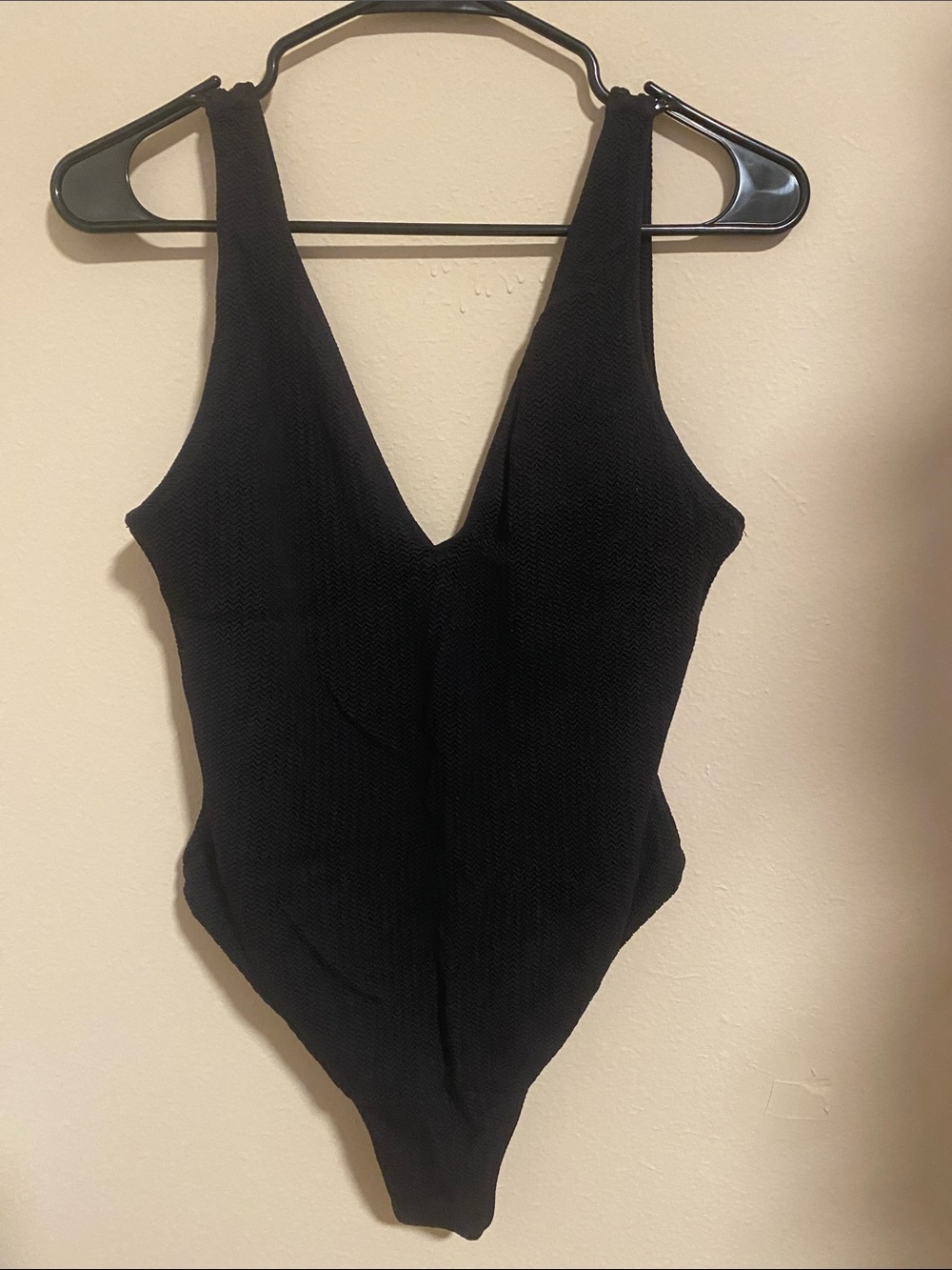 Black V-Neck One Piece Swimsuit - Unbranded